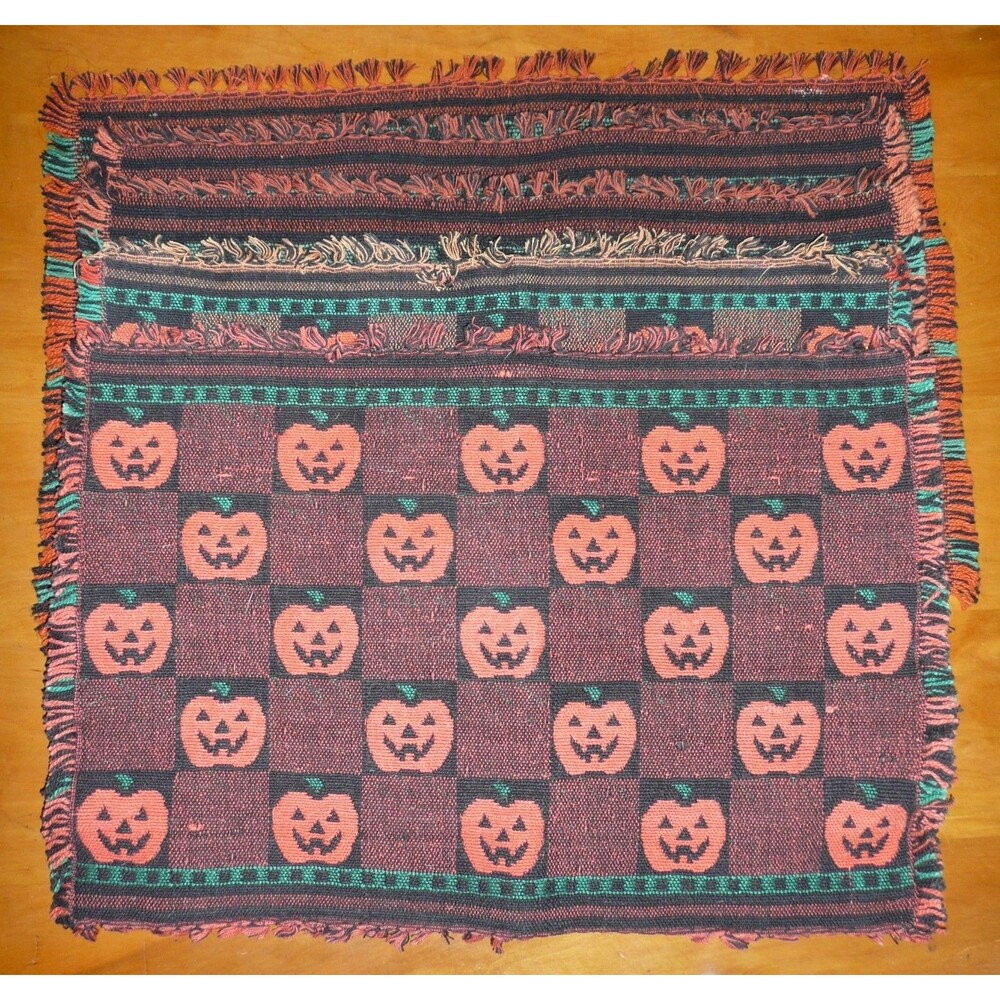 VTG Woven Halloween Pumpkins Jack-o-Lanterns Placemats Set Of 5 Silver Shamrock